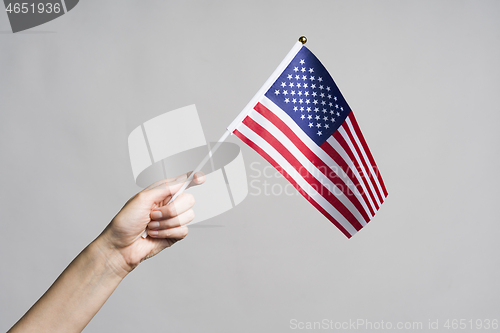 Image of Human hand holding USA flag