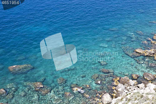 Image of Aerial view of rocks on the sea. Overview of the seabed seen fro