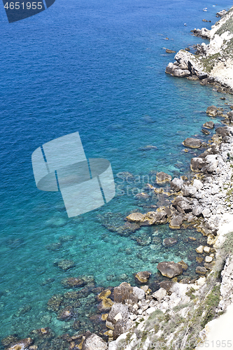 Image of Aerial view of rocks on the sea. Overview of the seabed seen fro