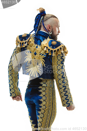 Image of Torero in blue and gold suit or typical spanish bullfighter isol