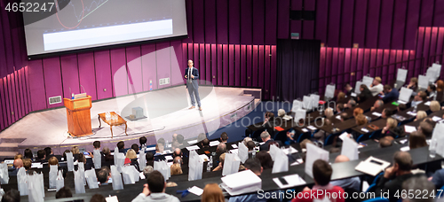 Image of Speaker giving presentation on business conference event.