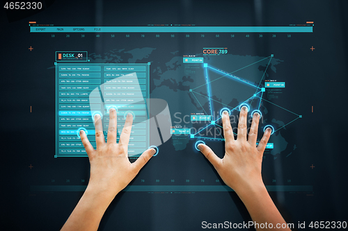 Image of hand scan on touch screen scanning for data access