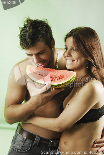 Image of Pair with a watermellon