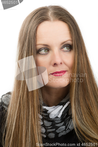 Image of beautiful middle age woman cancer patient before shaving hair