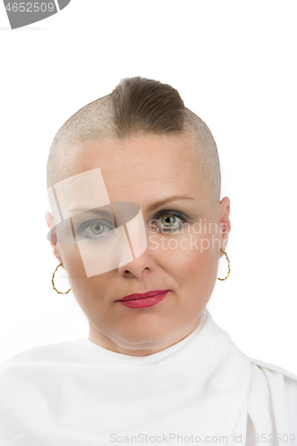 Image of beautiful middle age woman cancer patient without hair