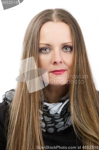 Image of beautiful middle age woman cancer patient before shaving hair