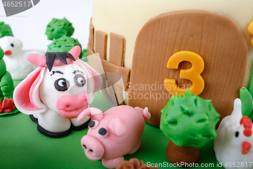 Image of birthday cake with farm marzipan animals