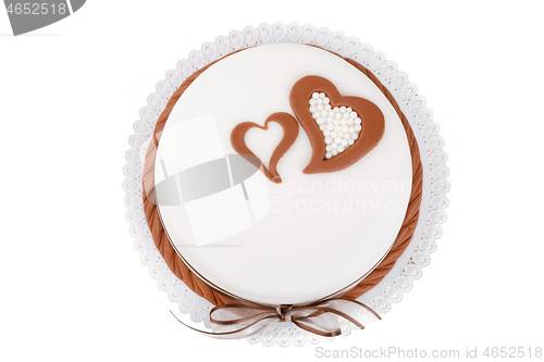 Image of valentine love cake with hearts isolated on white