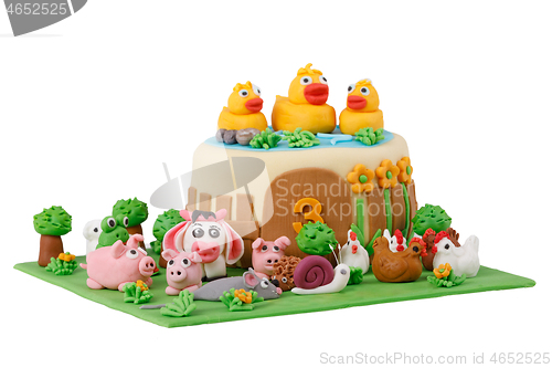 Image of birthday cake with farm marzipan animals