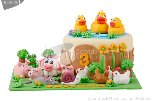 Image of birthday cake with farm marzipan animals