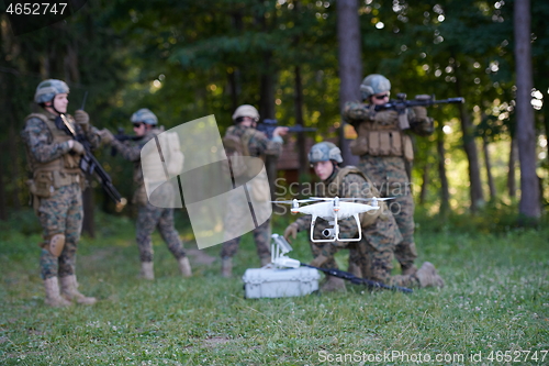 Image of Soldiers Squad are Using Drone for Scouting