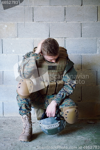 Image of upset soldier has psychological problems