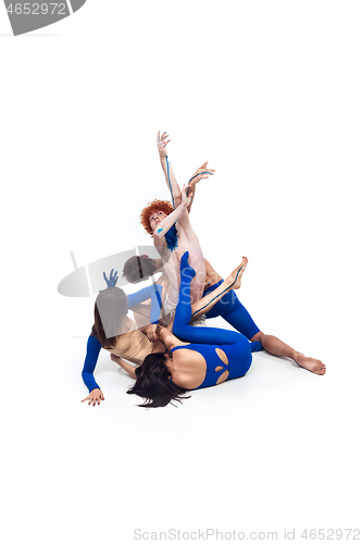 Image of The group of modern dancers, art contemp dance, blue and white combination of emotions