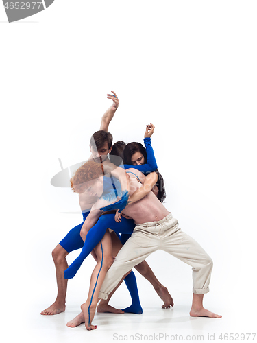 Image of The group of modern dancers, art contemp dance, blue and white combination of emotions