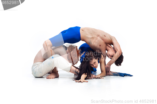 Image of The group of modern dancers, art contemp dance, blue and white combination of emotions