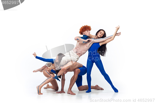 Image of The group of modern dancers, art contemp dance, blue and white combination of emotions