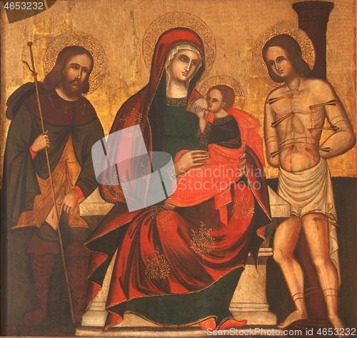 Image of Virgin Mary with baby Jesus, Saint Roch and Saint Sebastian