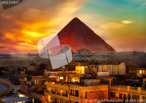 Image of Illuminated pyramid of Cheops