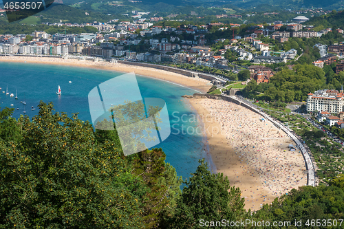 Image of Aerial view of San Sebastian, Donostia, Spain on a beautiful summer day