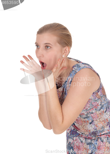 Image of Scared woman shouting 