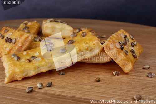 Image of baked sticks with cannabis seeds, salt