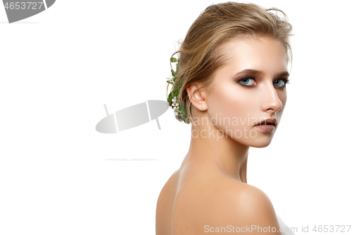 Image of beautiful dark blonde girl with natural makeup isolated on white