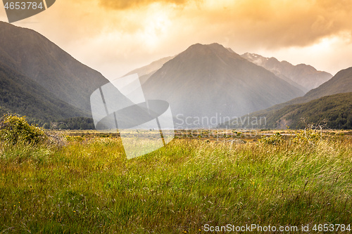 Image of dramatic landscape scenery Arthur\'s pass in south New Zealand
