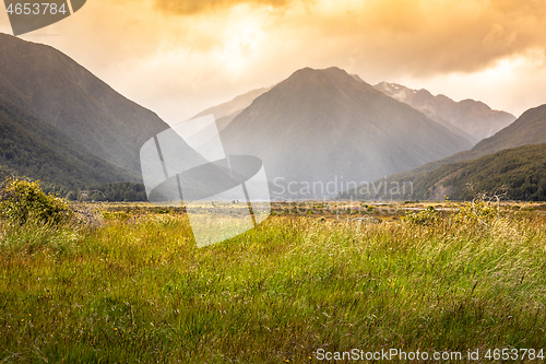 Image of dramatic landscape scenery Arthur\'s pass in south New Zealand