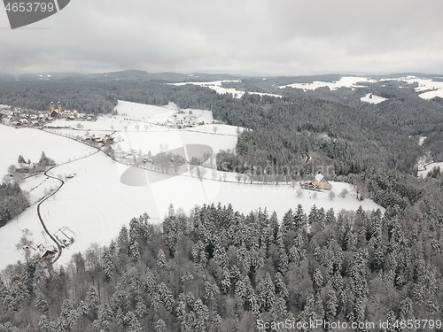 Image of Black Forest winter scenery aerial view Germany