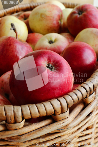 Image of Close-up of bright ripe apples in a basket