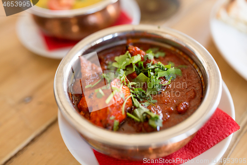 Image of close up of kidney bean masala in bowl on table
