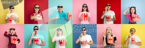 Image of Collage of portraits of young people on multicolored background