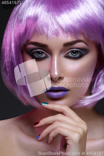 Image of Beautiful girl in purple wig