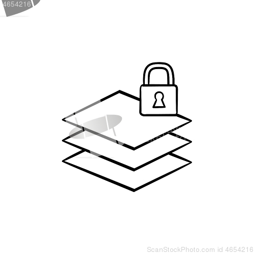 Image of Paper stack with lock hand drawn sketch icon.