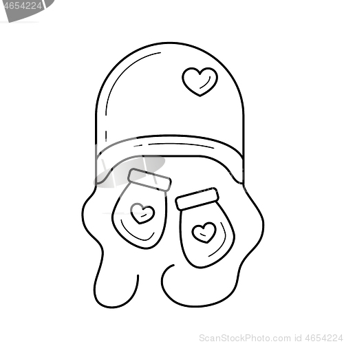 Image of Newborn hat and mittens vector line icon.