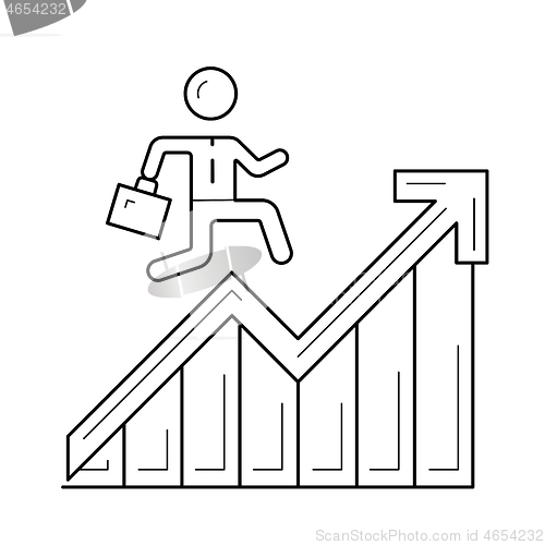 Image of Man running up the career ladder vector line icon.