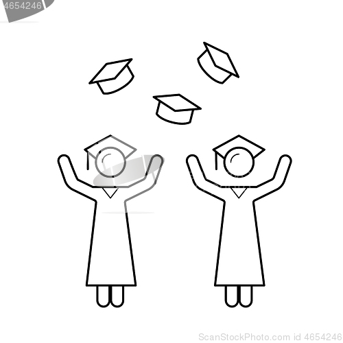 Image of University graduates vector line icon.
