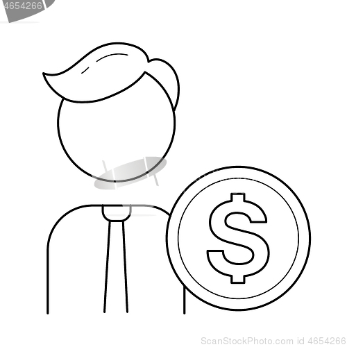 Image of Businessman and circle coin vector line icon.