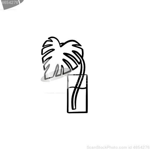 Image of Palm sprout in a glass hand drawn sketch icon.