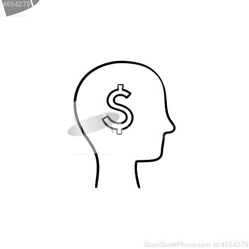 Image of Rich brain in the head hand drawn sketch icon.