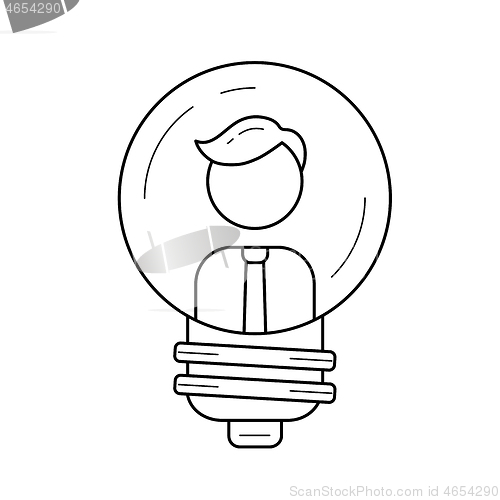 Image of Businessman inside a light bulb vector line icon.