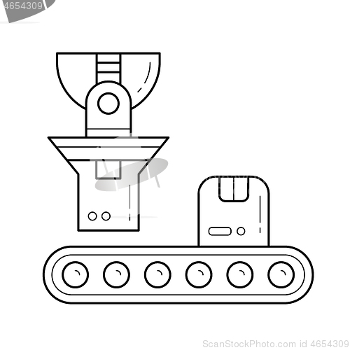 Image of Factory conveyor loading parcel vector line icon.