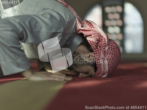 Image of muslim prayer inside the mosque