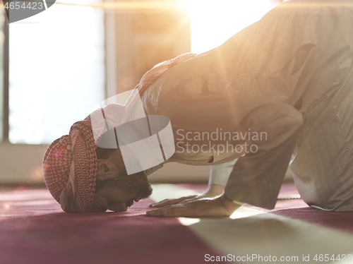 Image of muslim prayer inside the mosque