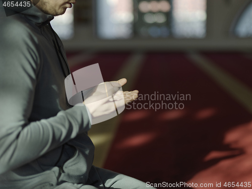 Image of muslim prayer inside the mosque