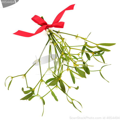 Image of Mistletoe Sprigs with Red Bow