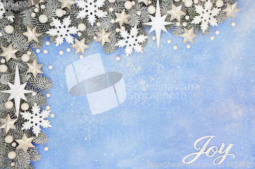 Image of Festive Christmas Joy Composition with Snowflakes and Stars