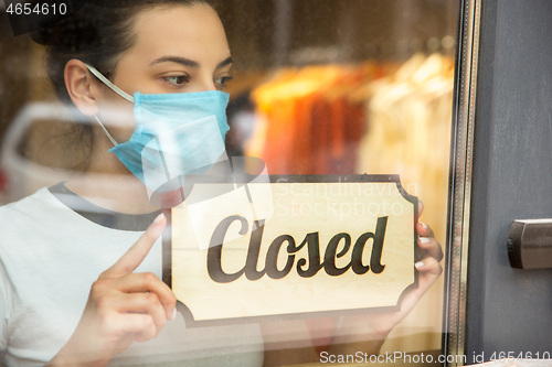 Image of Closed sign on the glass of street cafe or restaurant