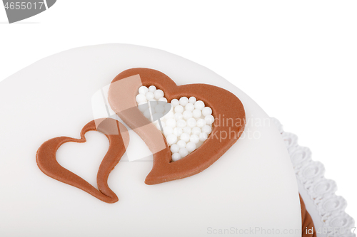 Image of valentine love cake with hearts isolated on white