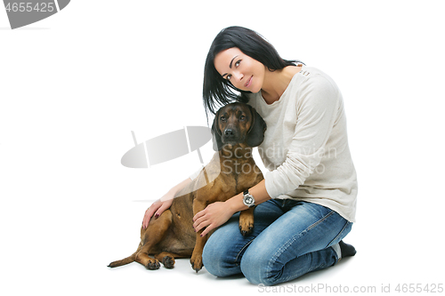 Image of Beautiful girl with dog